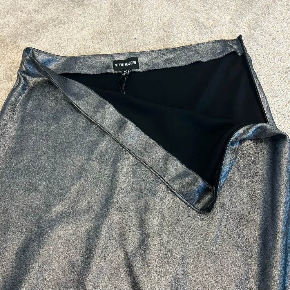 Steve Madden gray metallic silver midi slip skirt NWT